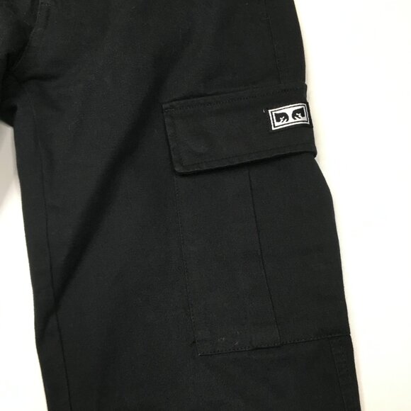 OBEY Black White Logo Embroidery Flap Cargo Pockets Pant Jeans - Picture 8 of 14